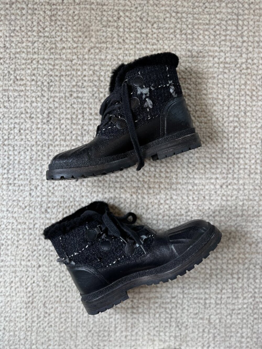 Chanel Tweed Snow Boots